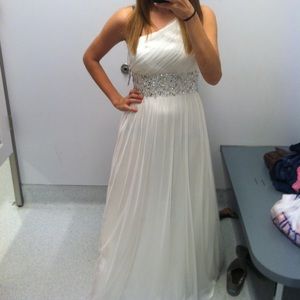 One Shoulder White Prom Dress with Beads
